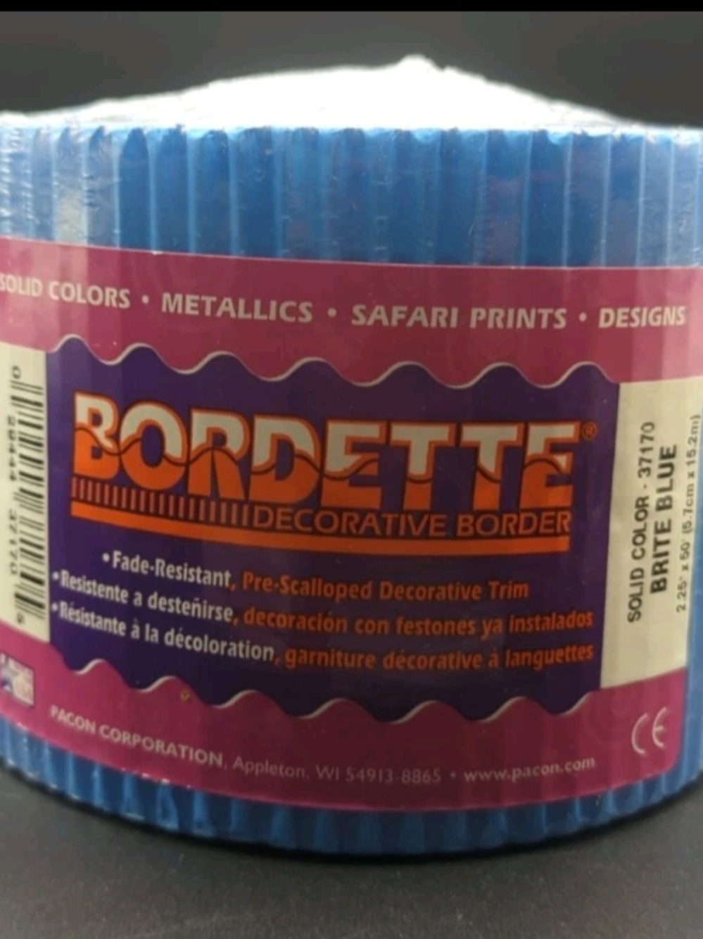 Pacon 2.25" x 50' Bordette Decorative Border - Brite Blue (1-Roll) New